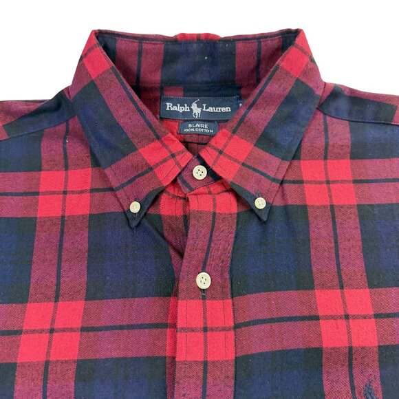 Ralph Lauren Mens Red/Black Cotton Plaid Button-Down Shirt Size L - Picture 3 of 8